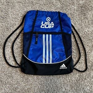 Adidas Blue Black USA Cup String Backpack Sack Gym Bag Youth Soccer Sports Logo